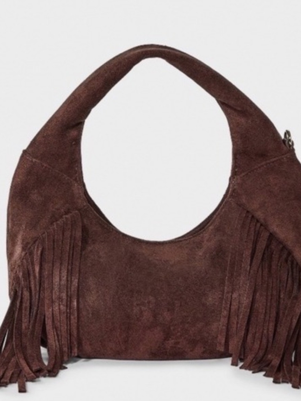 Universal Thread Soft Fringe Crescent Handbag Brown Boho Suede Style